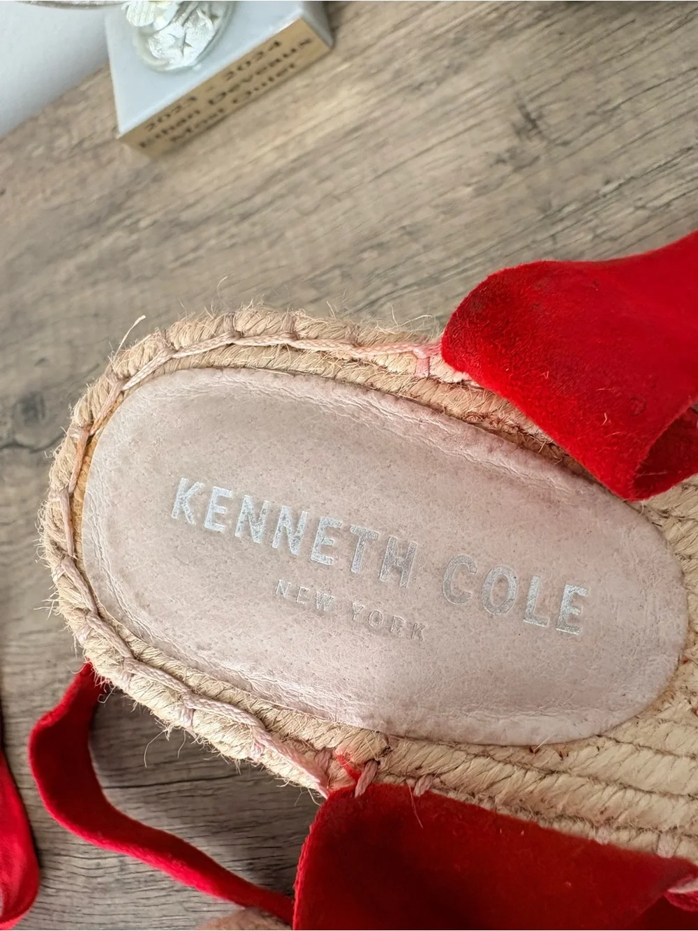 Kenneth Cole Red Espadrille Wedge Sandals with Ankle Wraps